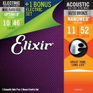 ELIXIR 2x Acoustic BRONZE NANOWEB Custom Light + 1x Electric OPTIWEB Light (2+1 zdarma)