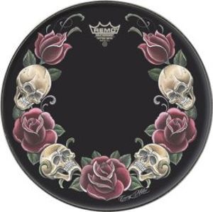 REMO Powerstroke Tattoo Skyn Bass 20" Rock and Roses Black
