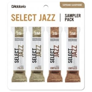 RICO DSJ-I3S Select Jazz Reed Sampler Pack - Soprano Saxophone 3S/3M - 4-Pack