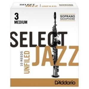 RICO RRS10SSX3M Select Jazz - Soprano Saxophone Reeds - Unfiled - 3 Medium - 10 Box